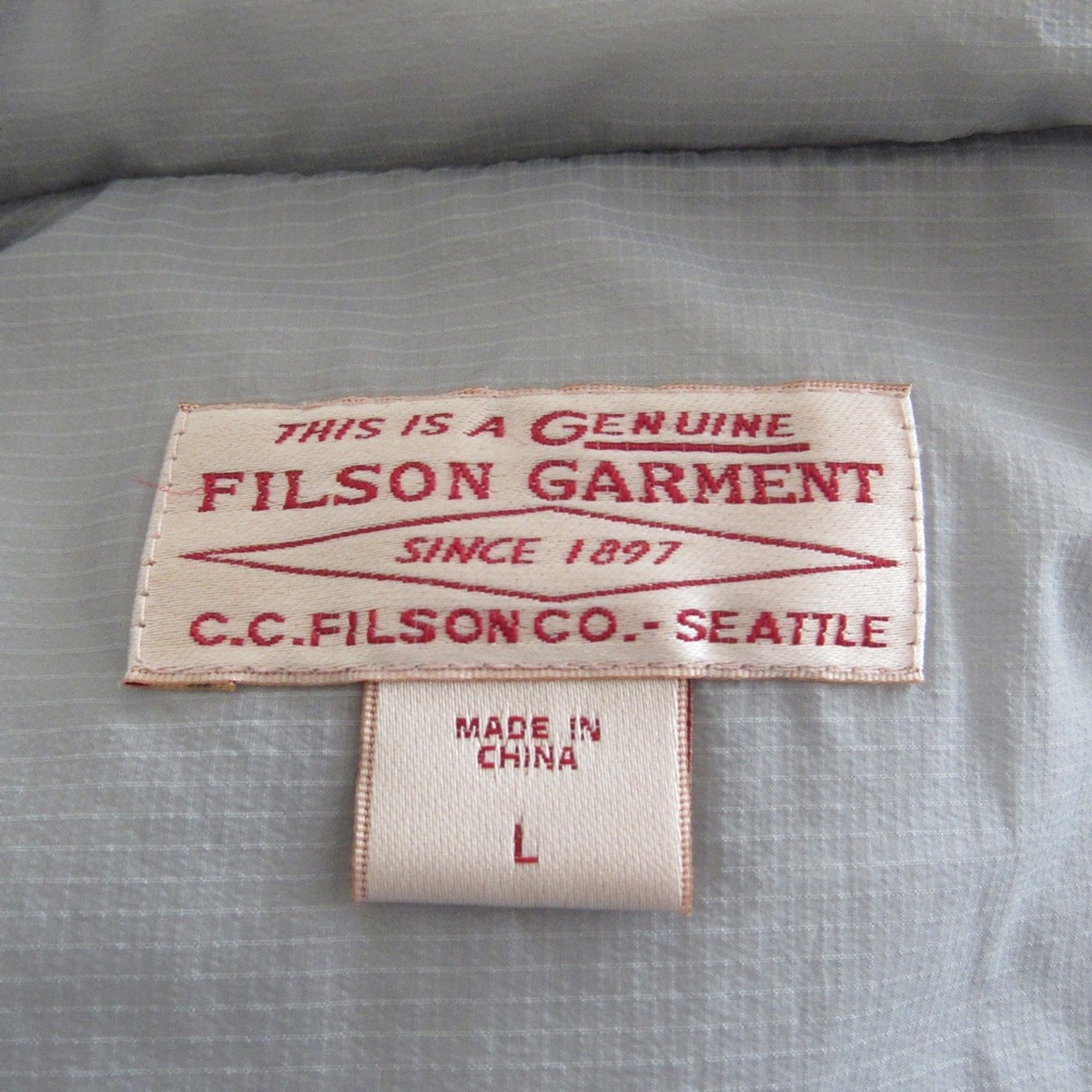 Filson Mens Light Grey Vest Size Large Nylon Primaloft Pockets Waist Drawcord - Picture 10 of 10